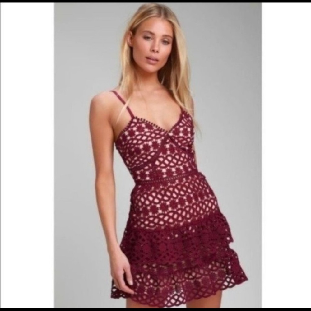 Lulus Beauty & Lace Plum Crochet Lace Mini Dress